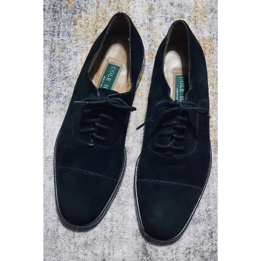 Vintage Cole Haan Men's Black Cap-Toe Suede Oxfords Dress Shoes Size 9.5 D